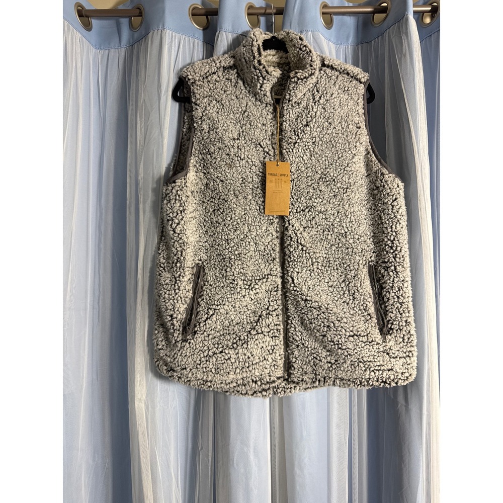 Thread & Supply Sherpa Vest Womens XL Charcoal NWT Full Zip Fleece JKX835